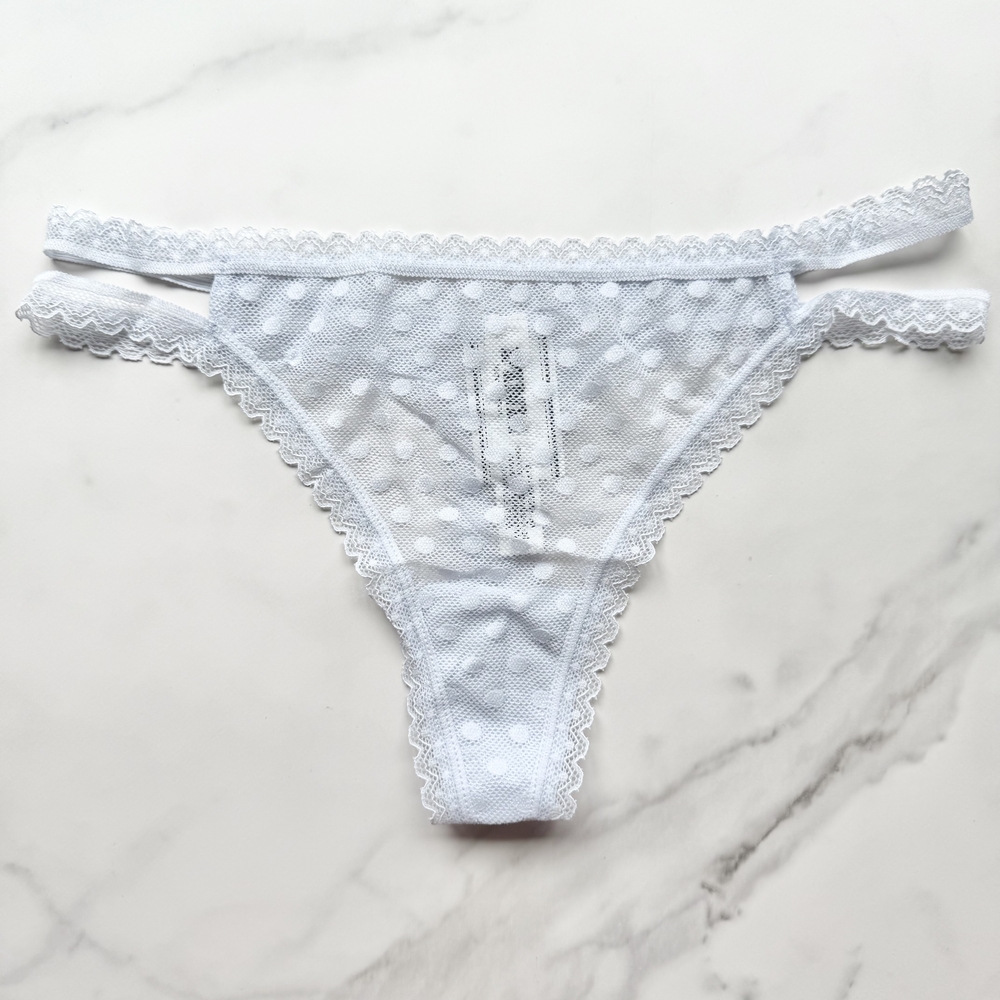 NWT PINK VICTORIA'S SECRET WINK STRAPPY DAINTY DOT LACE THONG PANTY IN HYDRANGEA